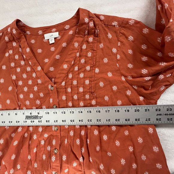 J. Jill Womens Rust Orange Floral 3/4 Sleeve Button-Front Peasant Top Blouse XL - Picture 7 of 9